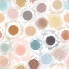 Watercolor seamless pattern, neutral beige boho wall art painting abstract art or print, hand drawn background or texture, paint round or circles splashes, wallpaper or gift wrapping paper	