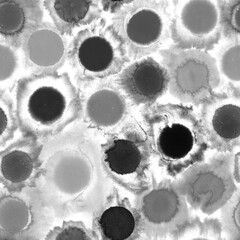 Watercolor seamless pattern, wall art painting abstract art or print, hand drawn background or texture, black white ink paint round or circles splashes, decorative wallpaper or gift wrapping paper	