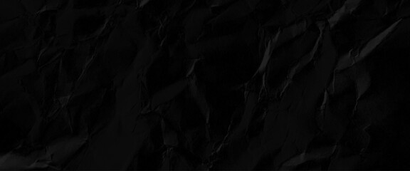 Fototapeta premium Vector Black wrinkled paper texture, dark paper texture grunge surface crumpled paper, creased craft black color recyclable organic paper bag texture background.
