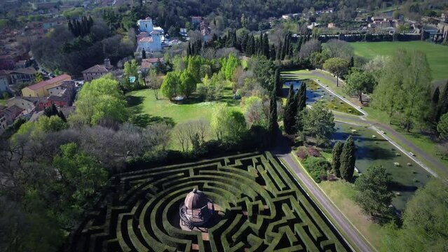beautiful view from a labyrinth to the caste of borghetto italy
