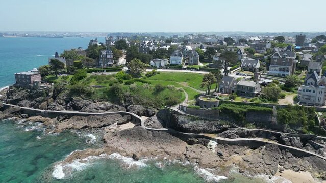 Winding coastal path Dinard Brittany France drone,aerial
