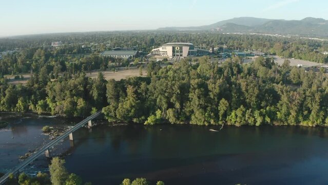 aerial view of Autzen football  Stadium in the northwest United States, in Eugene, Oregon USA 