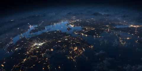Fotobehang aerial view of the city at night © sam