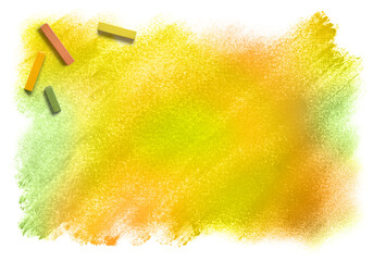 イエロー・オレンジ・グリーンのパステルで描いた、秋色の手描きグラデーション - obrazy, fototapety, plakaty