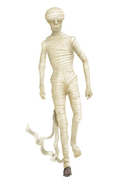 Halloween mummy character in bandages isolated on transparent background. Hand drawn watercolor painting.