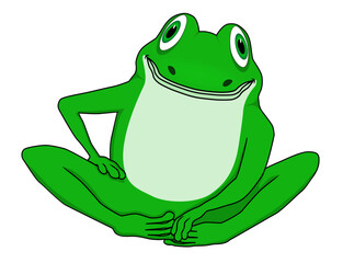 green frog on a white