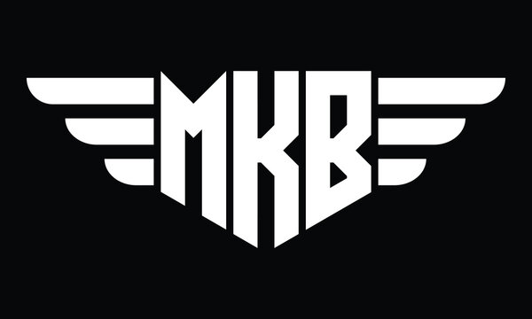 MKB three letter logo, creative wings shape logo design vector template. letter mark, word mark, monogram symbol on black & white.