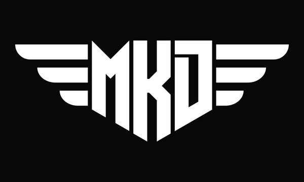 MKD three letter logo, creative wings shape logo design vector template. letter mark, word mark, monogram symbol on black & white.