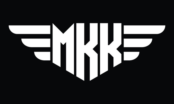 MKK three letter logo, creative wings shape logo design vector template. letter mark, word mark, monogram symbol on black & white.