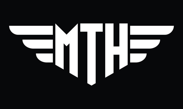 MTH three letter logo, creative wings shape logo design vector template. letter mark, word mark, monogram symbol on black & white.