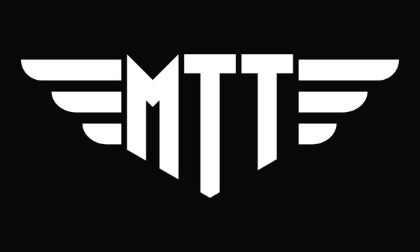 MTT three letter logo, creative wings shape logo design vector template. letter mark, word mark, monogram symbol on black & white.