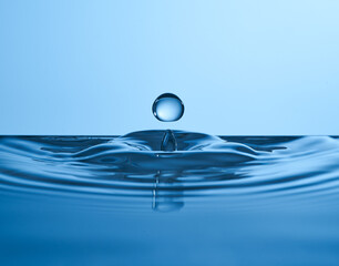 Group of water droplets fall and bounce on a water surface