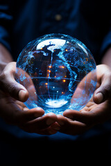 transparent earth globe in the palm of hand, environment concept
