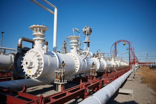 oil pipeline with valves in the desert