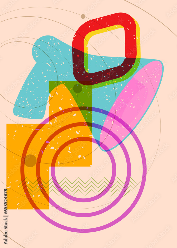 Poster risograph megaphone with geometric shapes. object in trendy riso graph design with geometry elements