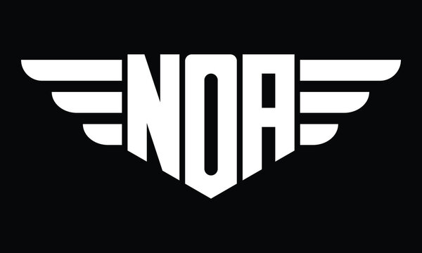 NOA three letter logo, creative wings shape logo design vector template. letter mark, word mark, monogram symbol on black & white.