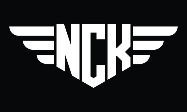 NCK three letter logo, creative wings shape logo design vector template. letter mark, word mark, monogram symbol on black & white.