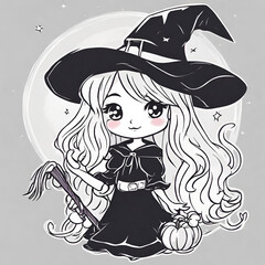 Cute little witch on Halloween night