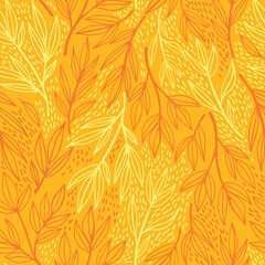 Fototapeta na wymiar Leaves and plants vector seamless pattern. Abstract vector texture. Botanical bright yellow pattern. For fabric, textile. wrapping, design.