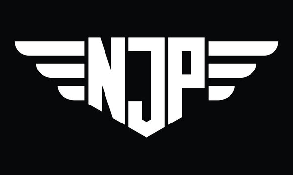 NJP three letter logo, creative wings shape logo design vector template. letter mark, word mark, monogram symbol on black & white.