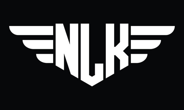 NLK three letter logo, creative wings shape logo design vector template. letter mark, word mark, monogram symbol on black & white.