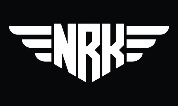 NRK three letter logo, creative wings shape logo design vector template. letter mark, word mark, monogram symbol on black & white.
