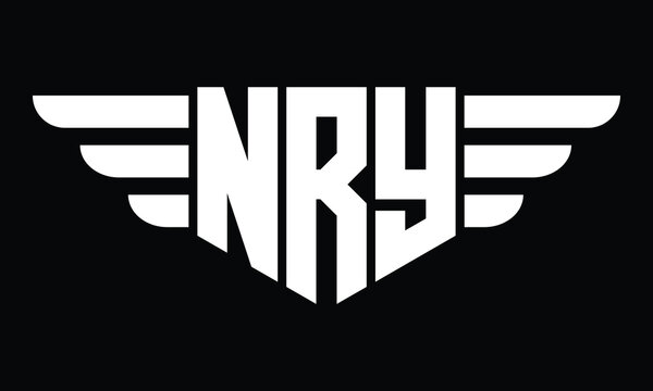 NRY three letter logo, creative wings shape logo design vector template. letter mark, word mark, monogram symbol on black & white.