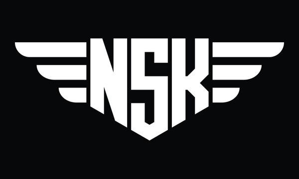 NSK three letter logo, creative wings shape logo design vector template. letter mark, word mark, monogram symbol on black & white.