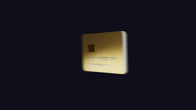 Rotating gold bank cards 3d render animation