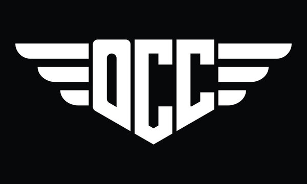 OCC three letter logo, creative wings shape logo design vector template. letter mark, word mark, monogram symbol on black & white.