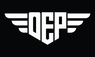 Deurstickers OEP three letter logo, creative wings shape logo design vector template. letter mark, word mark, monogram symbol on black & white. © Fahim