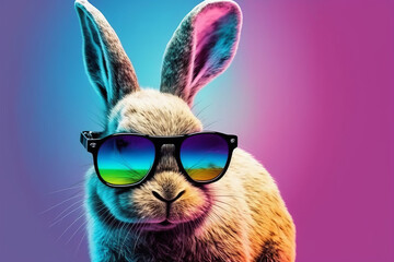 Fototapeta premium Rabbit portrait. Illustration Funny hare with glasses