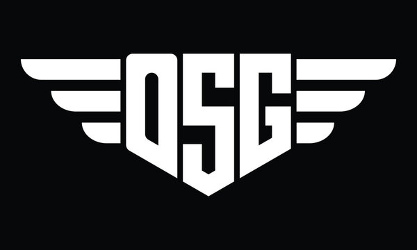 OSG three letter logo, creative wings shape logo design vector template. letter mark, word mark, monogram symbol on black & white.