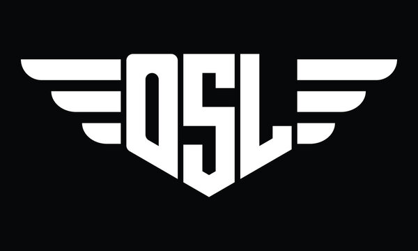 OSL three letter logo, creative wings shape logo design vector template. letter mark, word mark, monogram symbol on black & white.