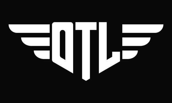 OTL three letter logo, creative wings shape logo design vector template. letter mark, word mark, monogram symbol on black & white.