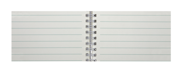 Blank notebook paper with ring spine on transparent background png file