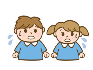 焦る男の子と女の子_保育園児の兄妹