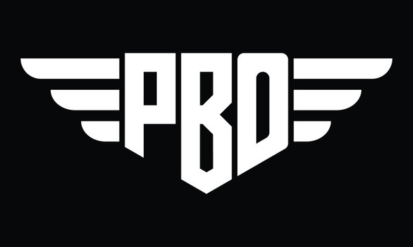 PBO three letter logo, creative wings shape logo design vector template. letter mark, word mark, monogram symbol on black & white.
