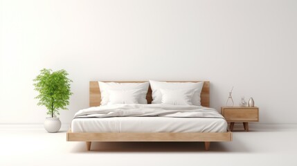 Wooden bed with white sheets