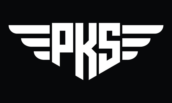 PKS three letter logo, creative wings shape logo design vector template. letter mark, word mark, monogram symbol on black & white.