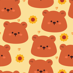 seamless pattern cartoon bear and flower. cute animal wallpaper illustration for gift wrap paper