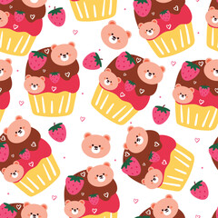 cute seamless pattern cartoon bear with cute dessert. animal wallpaper for kids, textile, fabric print, gift wrap paper