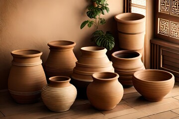 Fototapeta na wymiar clay pots on the market generated by AI