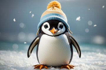 Fototapeta premium cute penguin animal wearing a hat