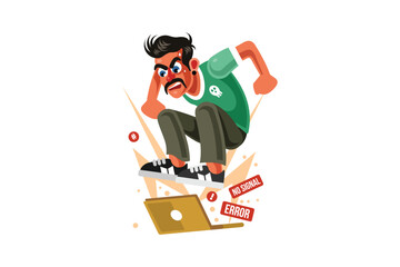 Man Angry with Laptop Computer Vector Illustration