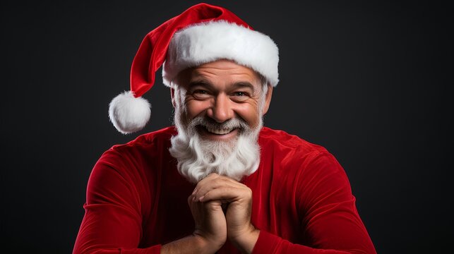 santaclous photo studio isolated red background smile celebrate christmas ai generated