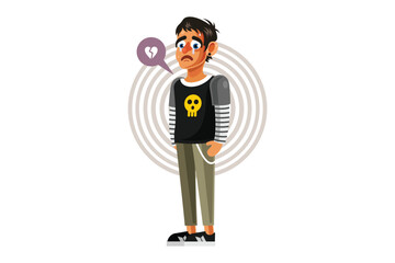 Man Crying Broken Heart Vector Illustration