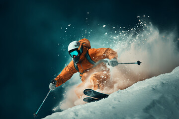 stylish teal and rust orange winter sports photography
