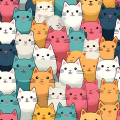 Seamless pattern with several cats