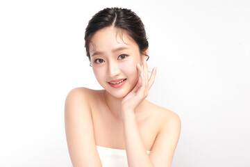 Beautiful young asian woman with clean fresh skin on white background, Face care, Facial treatment, Cosmetology, beauty and spa, Asian women portrait.